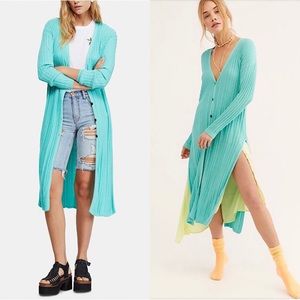 Free People Aqua Skinny Mini Ribbed Cardigan Size Large